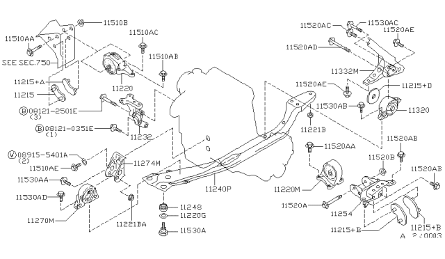 1996 Nissan Stanza Engine & Transmission Mounting Diagram 1