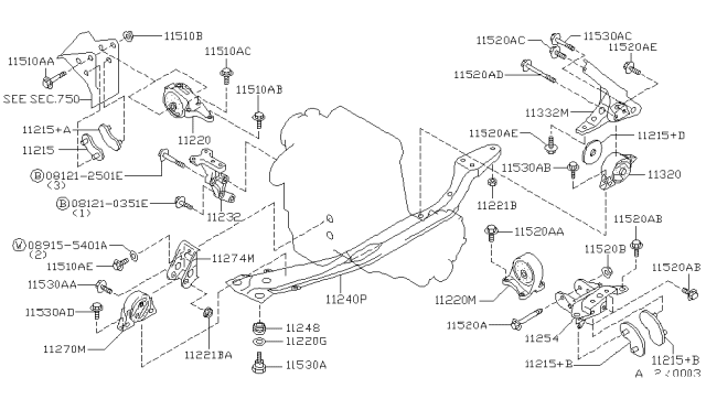 1995 Nissan Altima Engine & Transmission Mounting Diagram 2