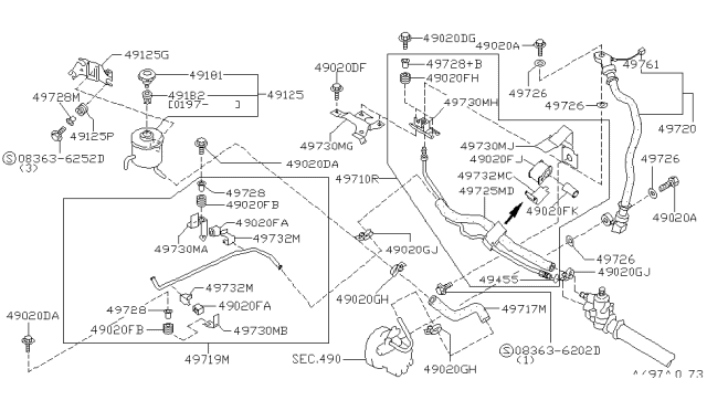 1997 Nissan Stanza Power Steering Pressure Switch Diagram for 49761-1P100
