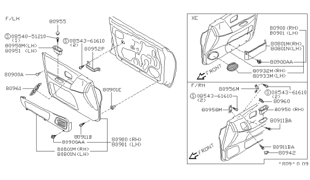 1995 Nissan Stanza Finisher Assy-Front Door,RH Diagram for 80900-4E902