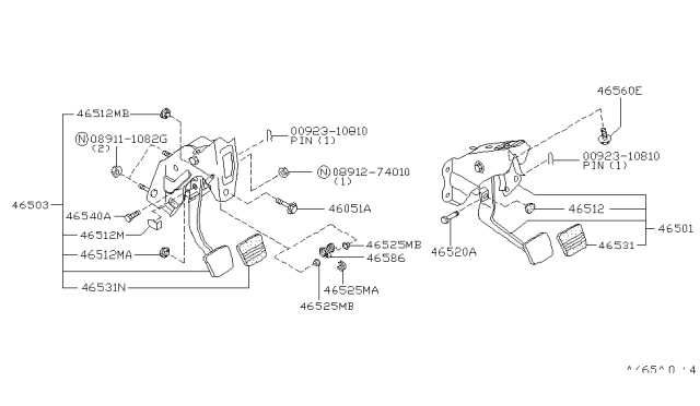 1993 Nissan Altima Brake & Clutch Pedal Diagram 2