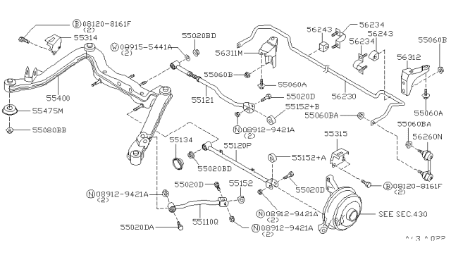 1996 Nissan Altima Bush-Rear Stabilizer Diagram for 56243-2B015