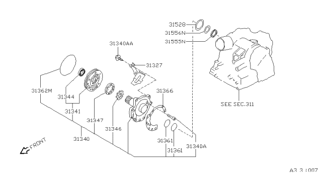 1994 Nissan Stanza Pump Assembly-Oil Diagram for 31340-80X00