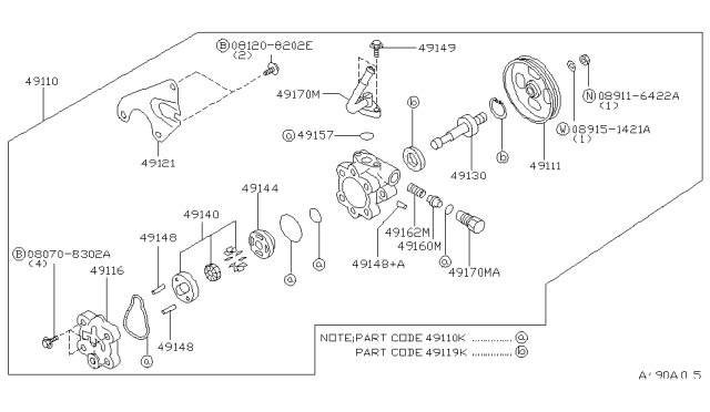 1995 Nissan Altima Pump Assy-Power Steering Diagram for 49110-2B000
