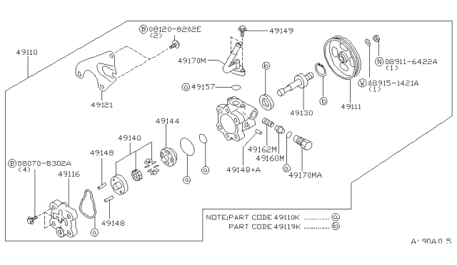 1995 Nissan Altima Pump Assy-Power Steering Diagram for 49110-2B001