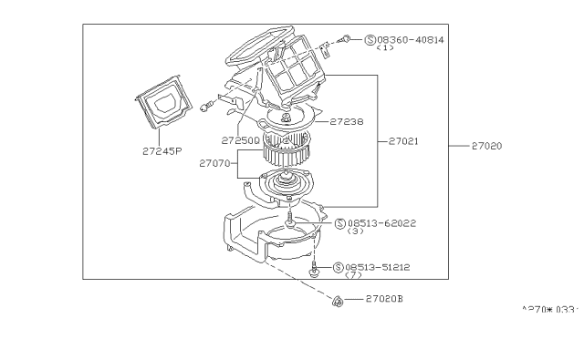 1997 Nissan Hardbody Pickup (D21U) Blower Motor Assembly Diagram for 27200-3B300