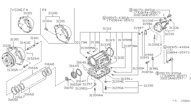 1997 Nissan Hardbody Pickup (D21U) Torque Converter,Housing & Case Diagram 1