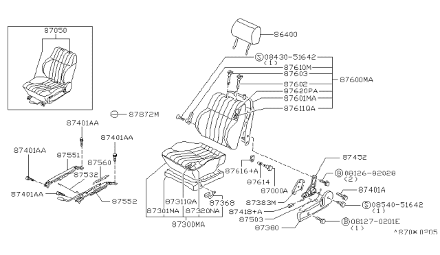 1996 Nissan Hardbody Pickup (D21U) Slide-L Seat,Outside Diagram for 87551-3B010