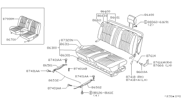 1997 Nissan Hardbody Pickup (D21U) Trim Assembly-Front Seat Back Diagram for 86620-78G06