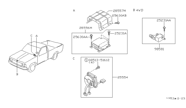 1997 Nissan Hardbody Pickup (D21U) Sensor & Unit-Air Bag Diagram for 28556-8B325