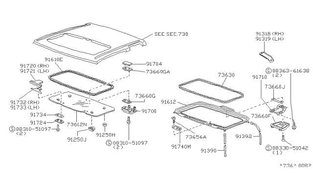 1995 Nissan Hardbody Pickup (D21U) Sun Roof Parts Diagram