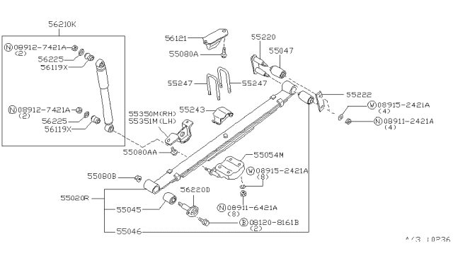 1997 Nissan Hardbody Pickup (D21U) Clip Re Spring Diagram for 55247-01G00