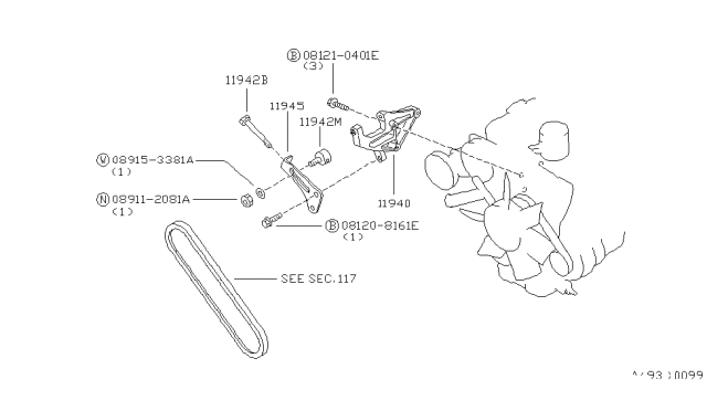 1996 Nissan Hardbody Pickup (D21U) Power Steering Pump Mounting Diagram 1