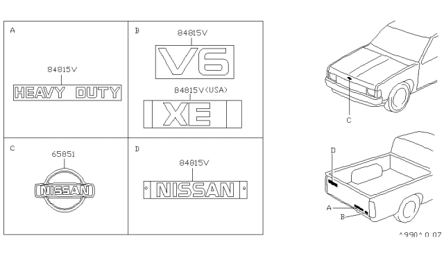 1996 Nissan Hardbody Pickup (D21U) Rear Window Name Label Diagram for 93491-3B301