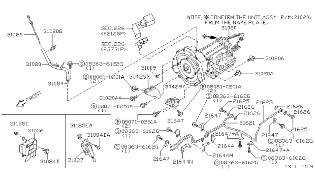 1995 Nissan Hardbody Pickup (D21U) Auto Transmission,Transaxle & Fitting Diagram 1