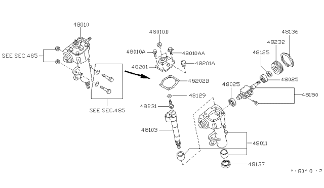 1995 Nissan Hardbody Pickup (D21U) Manual Steering Gear Diagram