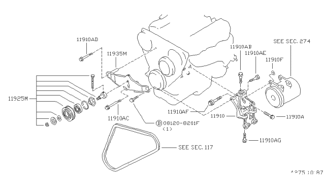 1997 Nissan Hardbody Pickup (D21U) Compressor Mounting & Fitting Diagram 2