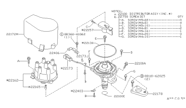1996 Nissan Hardbody Pickup (D21U) Screw Kit Diagram for 22750-0M300