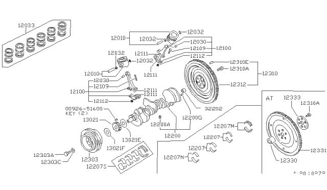 1997 Nissan Hardbody Pickup (D21U) Piston,Crankshaft & Flywheel Diagram 2