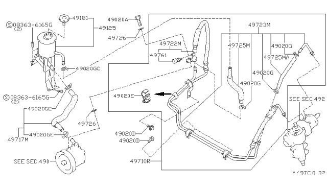 1996 Nissan Hardbody Pickup (D21U) Power Steering Piping Diagram 1