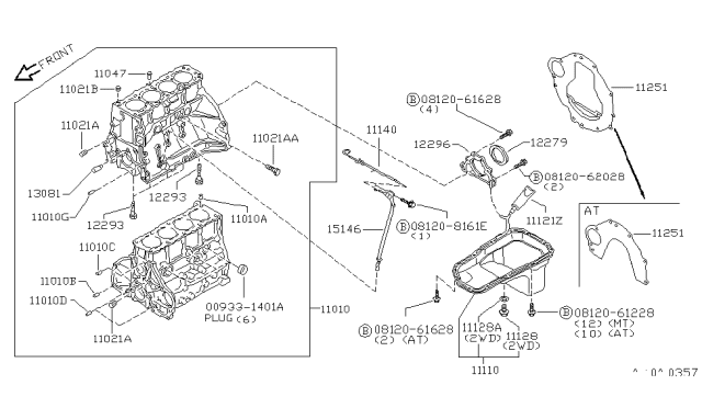 1997 Nissan Hardbody Pickup (D21U) Cylinder Block & Oil Pan Diagram 1