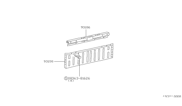 1996 Nissan Hardbody Pickup (D21U) Rear Body Front Panel & Guard Frame Diagram 2