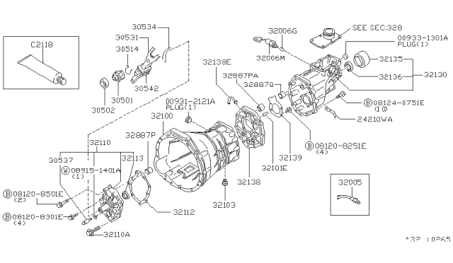 1997 Nissan Hardbody Pickup (D21U) Transmission Case & Clutch Release Diagram 1