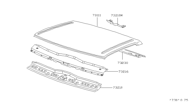 1996 Nissan Hardbody Pickup (D21U) Roof Panel & Fitting Diagram 2