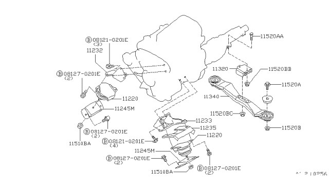 1996 Nissan Hardbody Pickup (D21U) Engine & Transmission Mounting Diagram 1