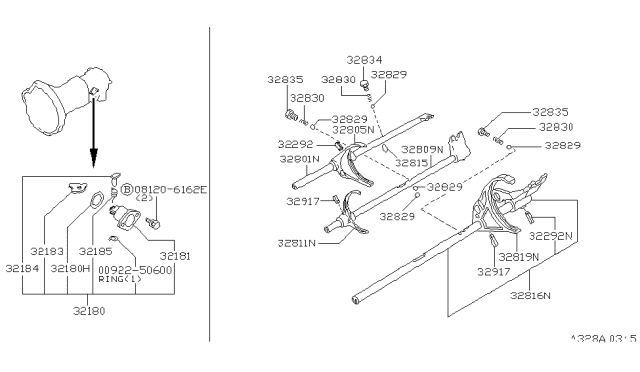 1997 Nissan Hardbody Pickup (D21U) Transmission Shift Control Diagram 5