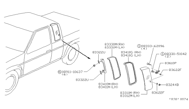 1997 Nissan Hardbody Pickup (D21U) Protector - Side Window Diagram for 83385-S4200