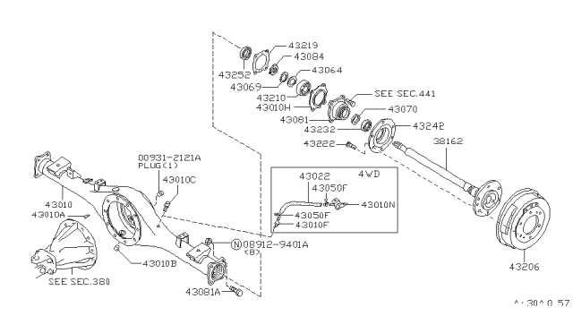 1997 Nissan Hardbody Pickup (D21U) Rear Axle Diagram