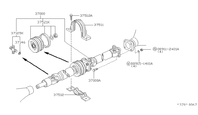 1995 Nissan Hardbody Pickup (D21U) Shaft Assembly-PROPELLER Diagram for 37000-3B405