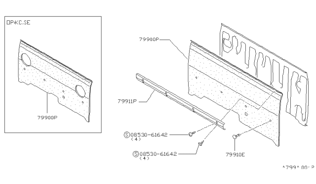 1996 Nissan Hardbody Pickup (D21U) Rear & Back Panel Trimming Diagram