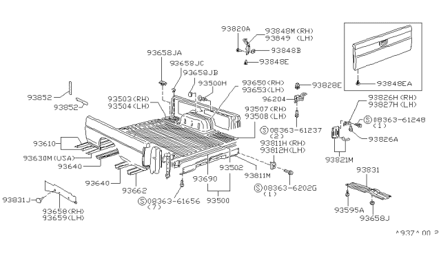 1995 Nissan Hardbody Pickup (D21U) Rear Body Floor & Fitting Diagram 2