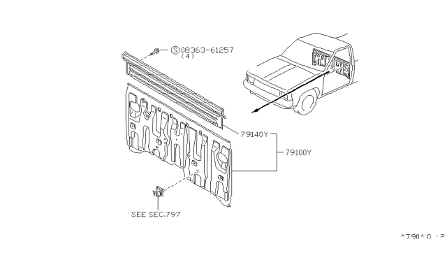 1996 Nissan Hardbody Pickup (D21U) Rear,Back Panel & Fitting Diagram 2