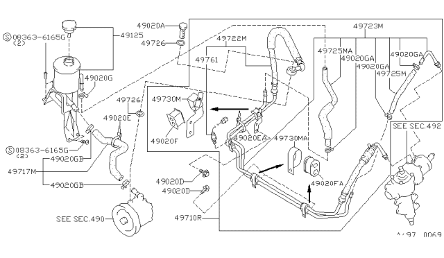 1997 Nissan Hardbody Pickup (D21U) Power Steering Piping Diagram 2