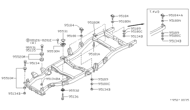 1995 Nissan Hardbody Pickup (D21U) Bolt-Body Mounting Diagram for 95526-73P01