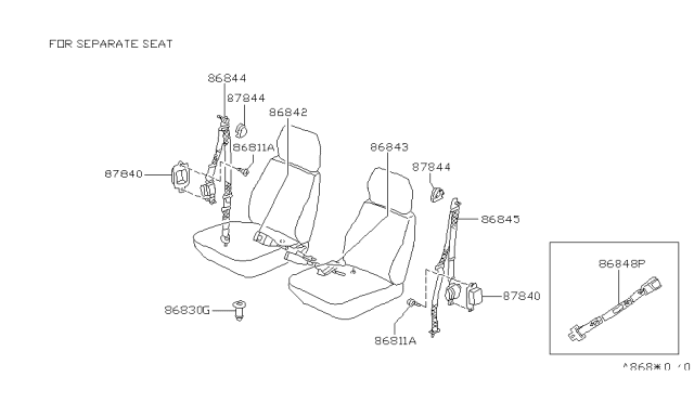 1995 Nissan Hardbody Pickup (D21U) Front Seat Belt Diagram 2