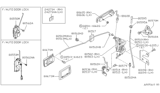 1995 Nissan Hardbody Pickup (D21U) Front Door Outside Handle Assembly, Right Diagram for 80606-01A10