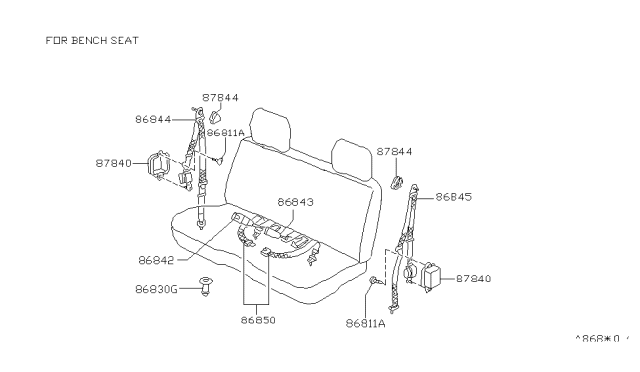 1996 Nissan Hardbody Pickup (D21U) Front Seat Tongue Belt Assembly Diagram for 86844-8B000