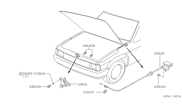 1996 Nissan Hardbody Pickup (D21U) Hood Lock Control Diagram