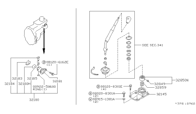 1997 Nissan Hardbody Pickup (D21U) Transmission Shift Control Diagram 1