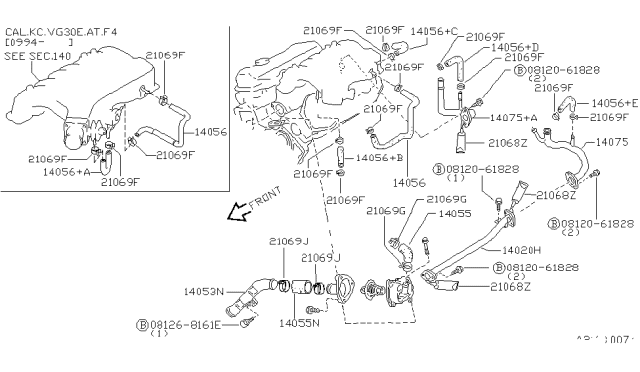 1995 Nissan Hardbody Pickup (D21U) Water Hose & Piping Diagram 2