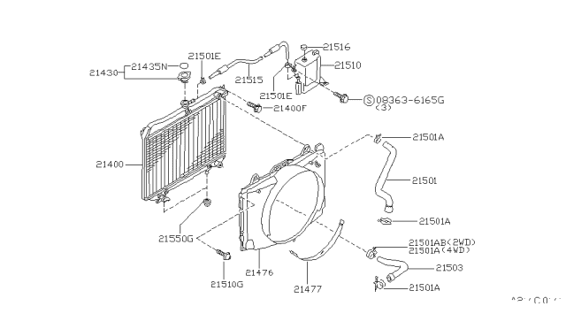 1995 Nissan Hardbody Pickup (D21U) Radiator,Shroud & Inverter Cooling Diagram 4