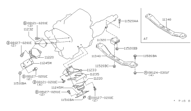 1995 Nissan Hardbody Pickup (D21U) Engine & Transmission Mounting Diagram 5