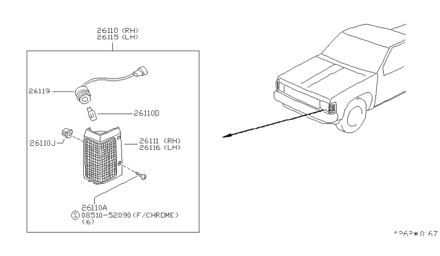 1996 Nissan Hardbody Pickup (D21U) Lamp Assembly-Side Marker,LH Diagram for B6115-57G00