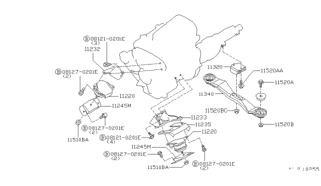 1995 Nissan Hardbody Pickup (D21U) Engine & Transmission Mounting Diagram 3