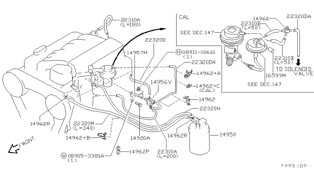 1995 Nissan Hardbody Pickup (D21U) Engine Control Vacuum Piping Diagram 3