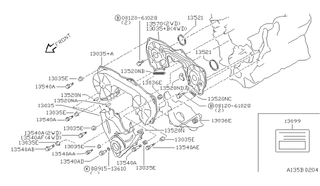 1997 Nissan Hardbody Pickup (D21U) Front Cover,Vacuum Pump & Fitting Diagram 2